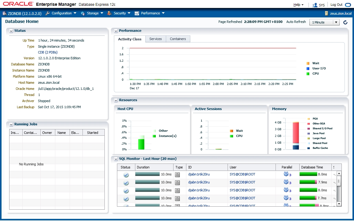 How to enable Oracle Enterprise Manager Express 12c 